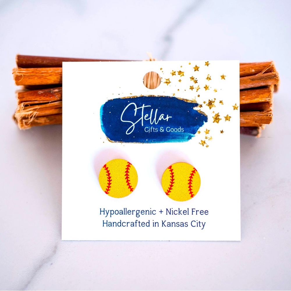 Softball Earrings, Acrylic Material